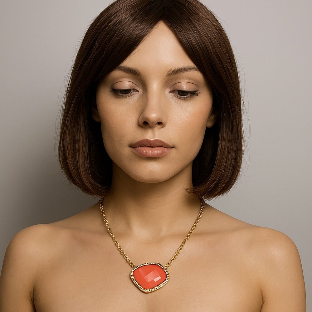 Women’s RSVP Gold Sparkling Crystal Necklace – Salmon Pink Stone, 18” Jewelry